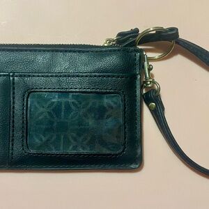 Black Faux Leather Card Holder with Key Ring and Wristlet Strap Travel Compact